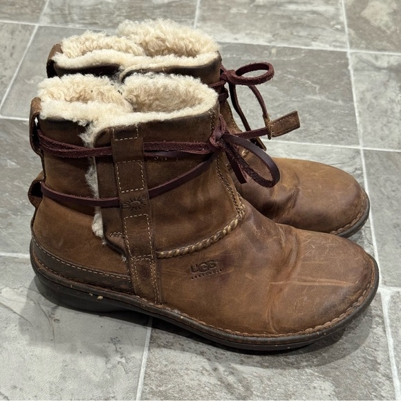 UGG Australia La Jolla Brown Leather Ankle Boots Size 8 Goober Winter - Picture 3 of 12